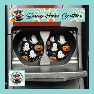 Car Coasters Ghosts Jack O Lanterns Pumpkins Halloween Set of 2 Neoprene Absorb